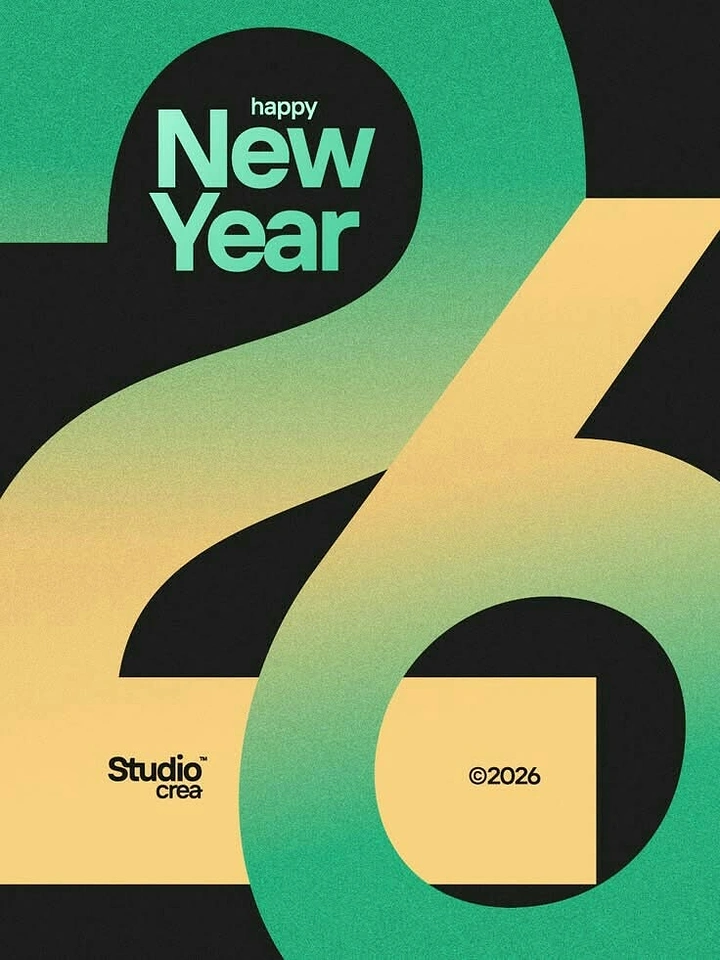 New Year creative ad: Giant cropped 26 numerals filling the frame