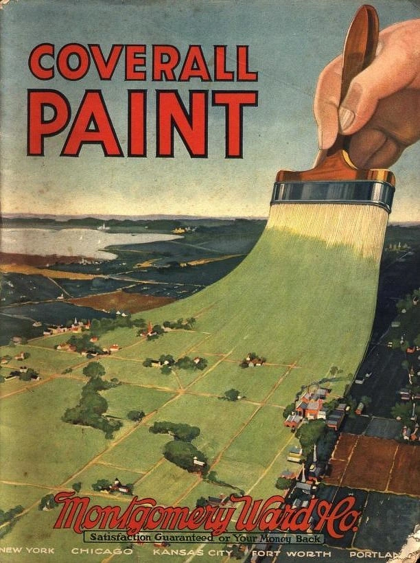 House Painters creative ad: Giant brush painting the countryside green