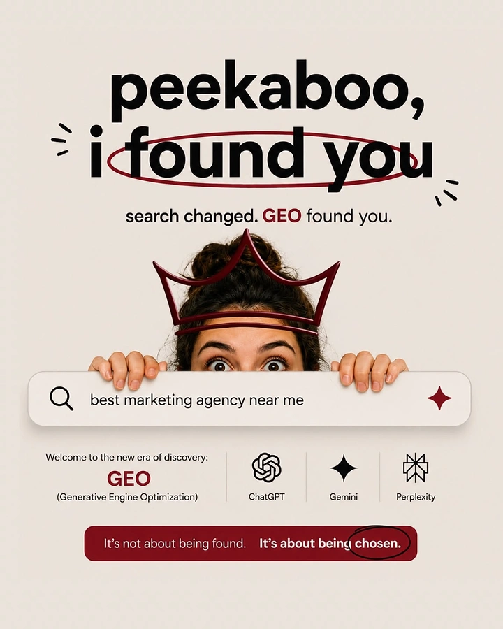 Agency creative ad: Peekaboo search bar pun for GEO