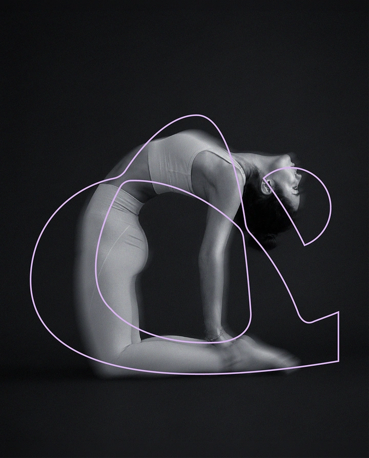Yoga Studios creative ad: Camel pose traced into brand logo mark