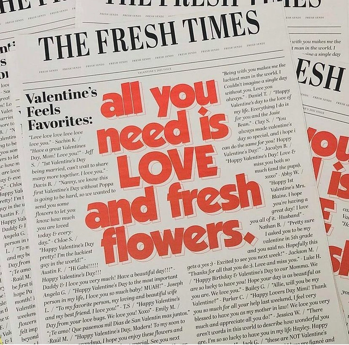 Valentine's Day creative ad: Printed Valentine's newspaper spread with bold red headline