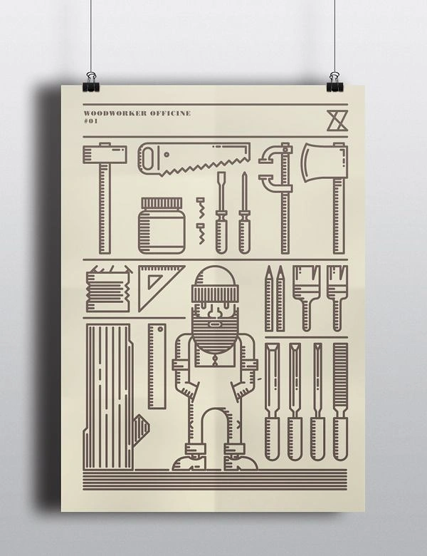 Carpenters & Woodwork creative ad: Carpentry tools assembled into a worker