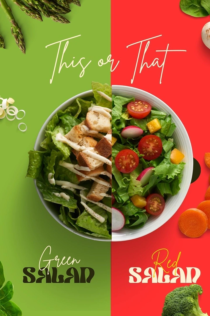 Salad Bars & Healthy Restaurants creative ad: Clever split-color bowl visual composition