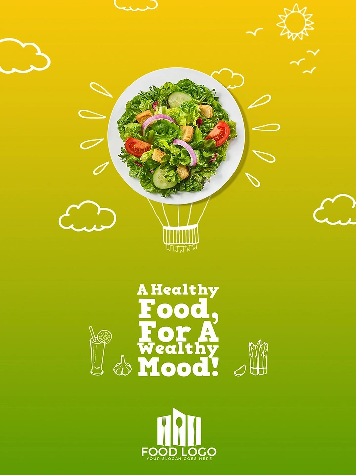 Salad Bars & Healthy Restaurants creative ad: Salad bowl becomes a cheerful mood balloon