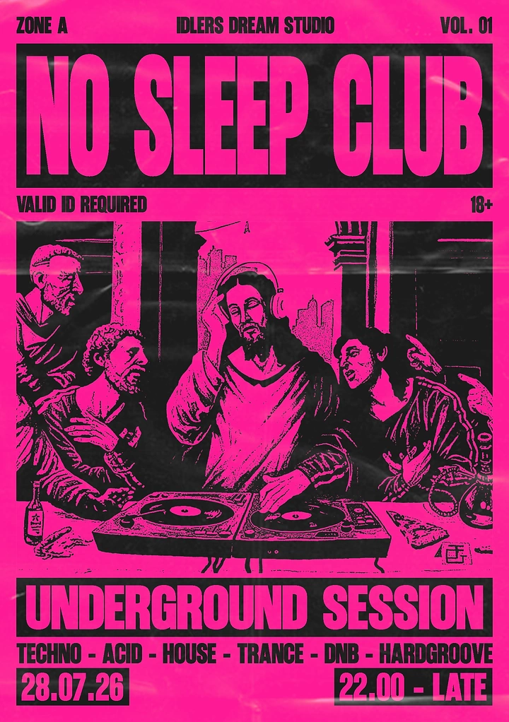 Creative ad: Last Supper parody with the central figure DJing on turntables