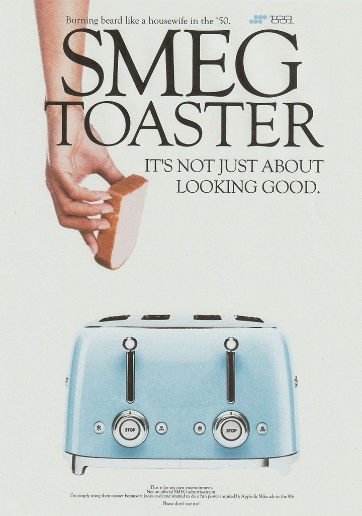 Home Appliances creative ad: Toast dropped like bread-in-toaster, retro editorial