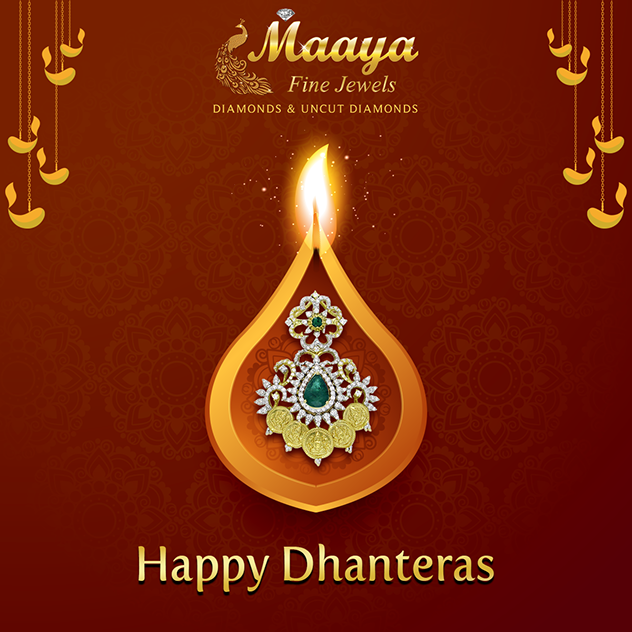 Diamond-emerald coin pendant set inside a giant diya-flame shape