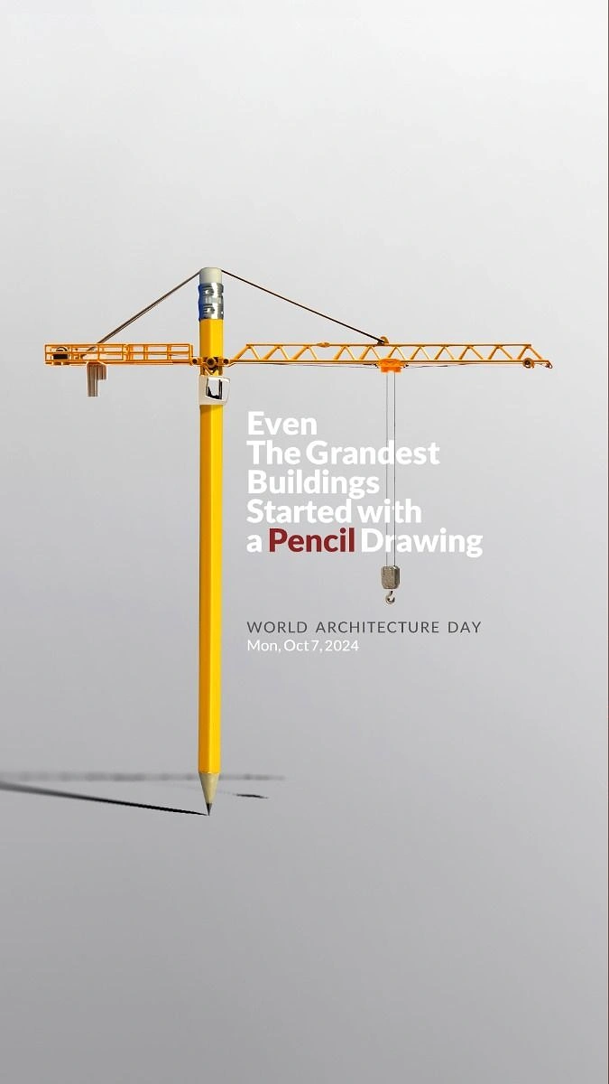 Education creative ad: Yellow pencil turned into a tower crane mast
