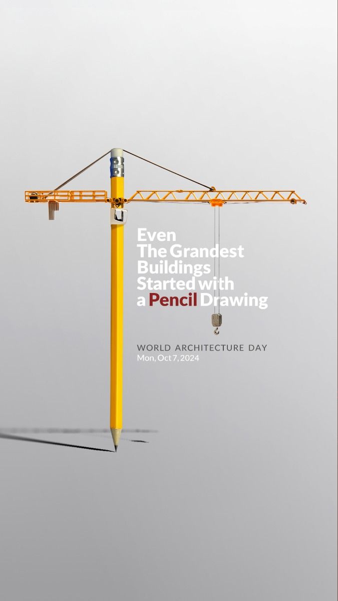 Yellow pencil turned into a tower crane mast