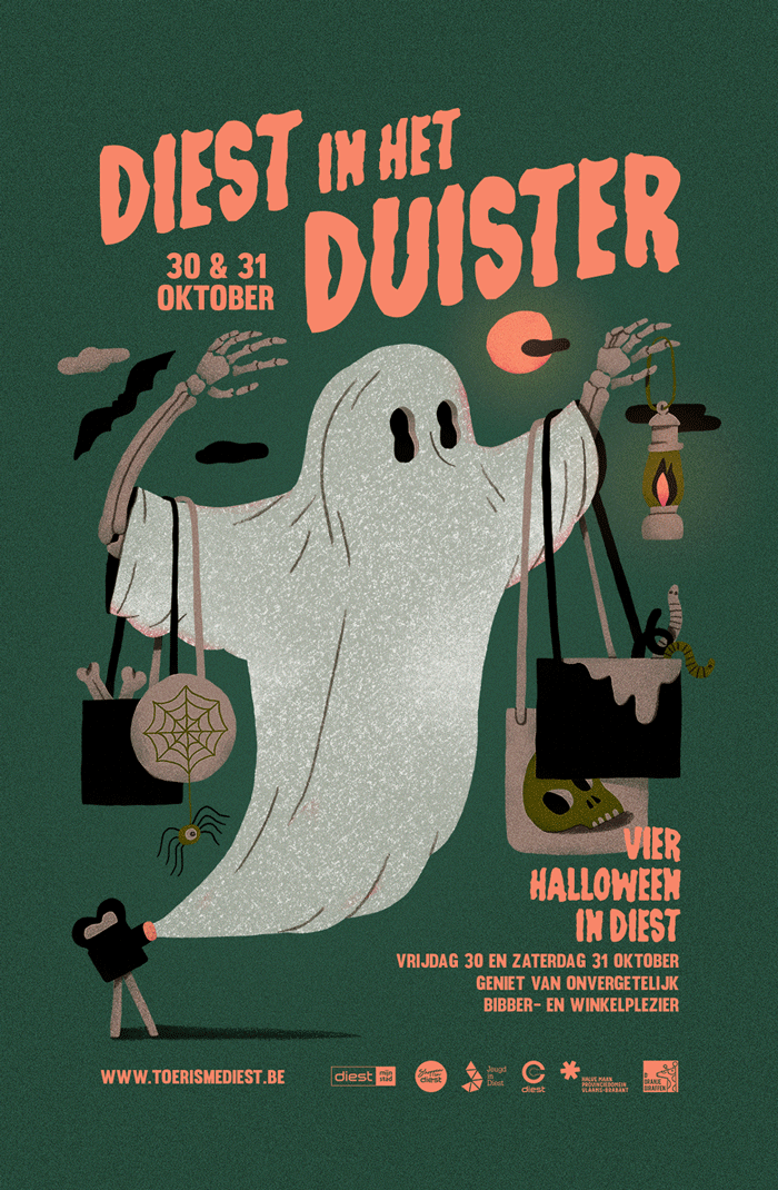 Ghost with skeleton arms carrying shopping bags