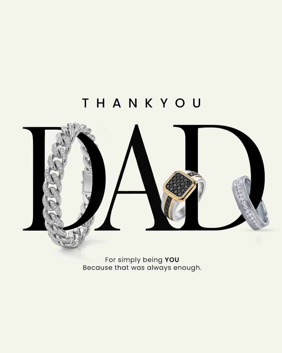 Jewelry rings form letters of DAD