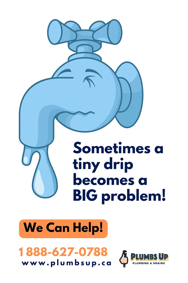 Plumbers creative ad: Sad dripping tap character, tiny-drip copy