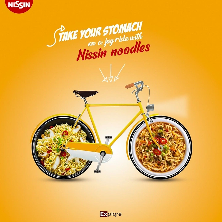 Instant Noodles & Pasta Brands creative ad: Bicycle wheels cleverly become noodle bowls