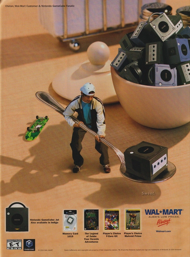Gaming & Esports creative ad: Miniature man shovels GameCube cubes