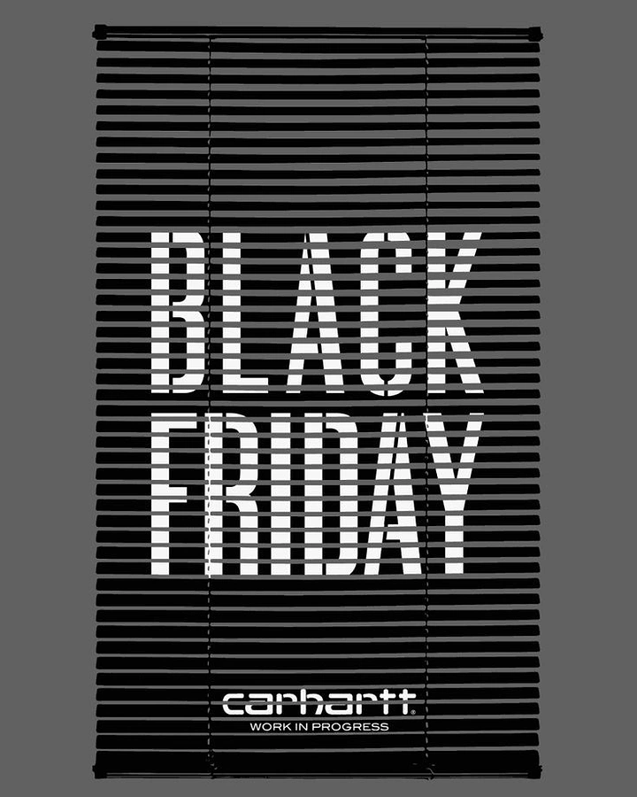 Black Friday creative ad: Black venetian blind with the headline showing through its slats
