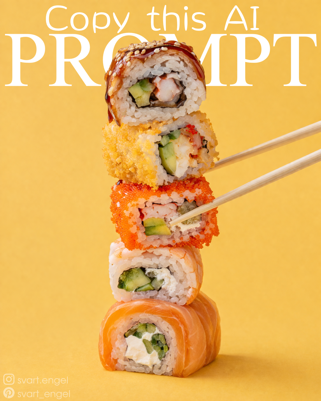 Instagram post: AI-prompt copy paired with stacked sushi