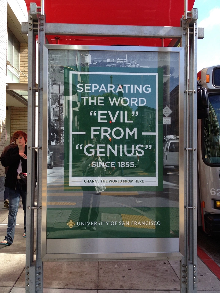 Universities & Colleges creative ad: Elevator typography turns wordplay into installation