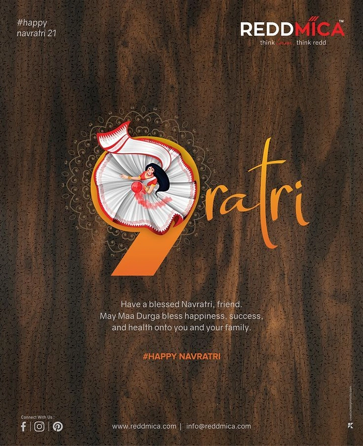 Navratri creative ad: Numeral 9 enclosing a twirling garba dancer, forming the word 'ratri'