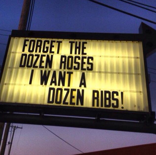 Instagram post: Witty ribs-versus-dozen roses sign