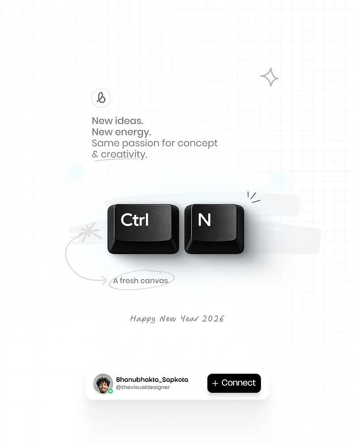 New Year creative ad: Two black keyboard keys spelling the new-file shortcut