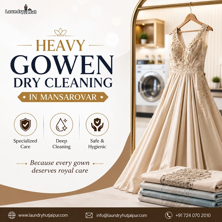 Laundry & Dry Cleaning creative ad: Gown/Gowen pun, elegant bridal layout