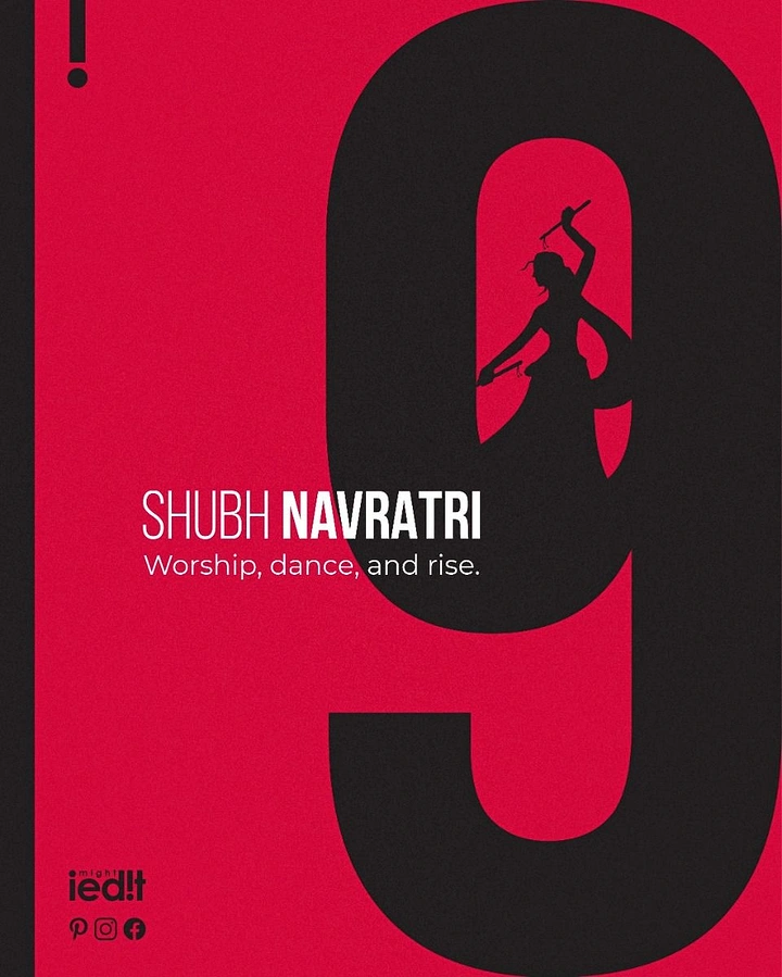 Navratri creative ad: Huge black numeral 9 with a garba dancer silhouette inside its counter