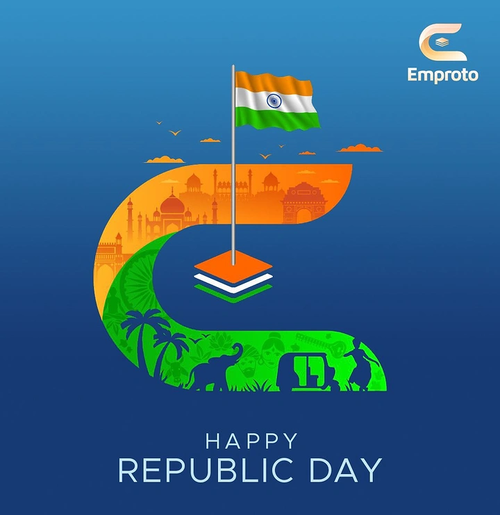 Republic Day creative ad: Brand letter E filled with Indian landmarks and culture silhouettes