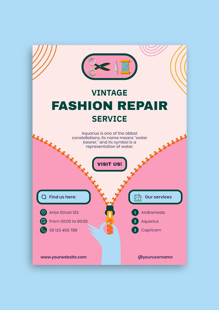 Tailors & Alterations creative ad: Zipper splitting poster as repair metaphor