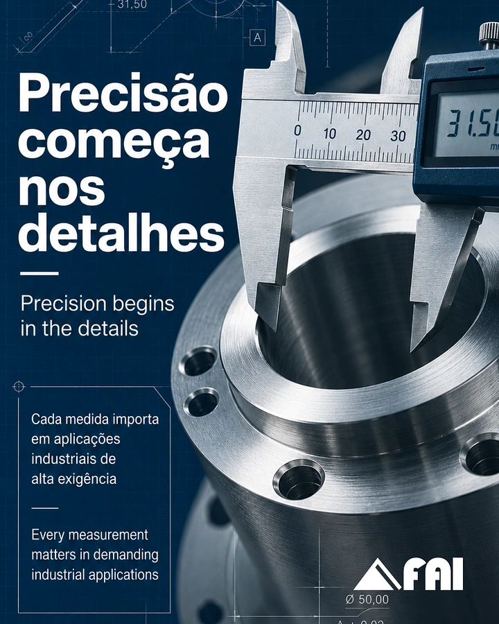 Manufacturing & Industrial Machinery creative ad: Digital caliper measuring a machined steel flange