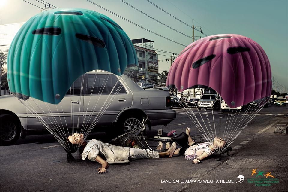 Banner: Unexpected parachuting helmets safety metaphor