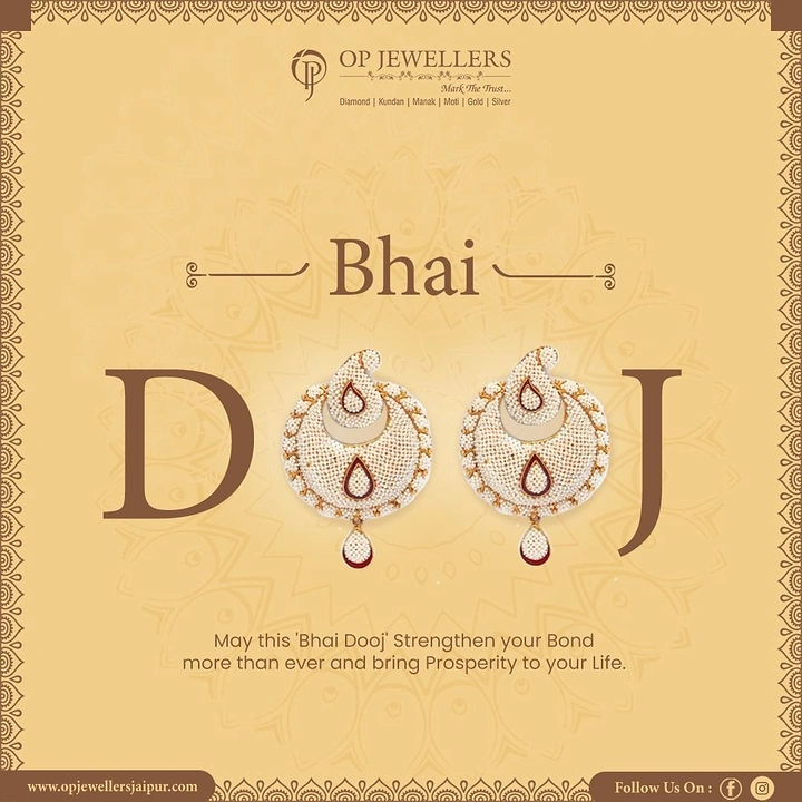 Bhai Dooj creative ad: Pair of pearl-and-kundan chandbali earrings replacing the O's in Dooj