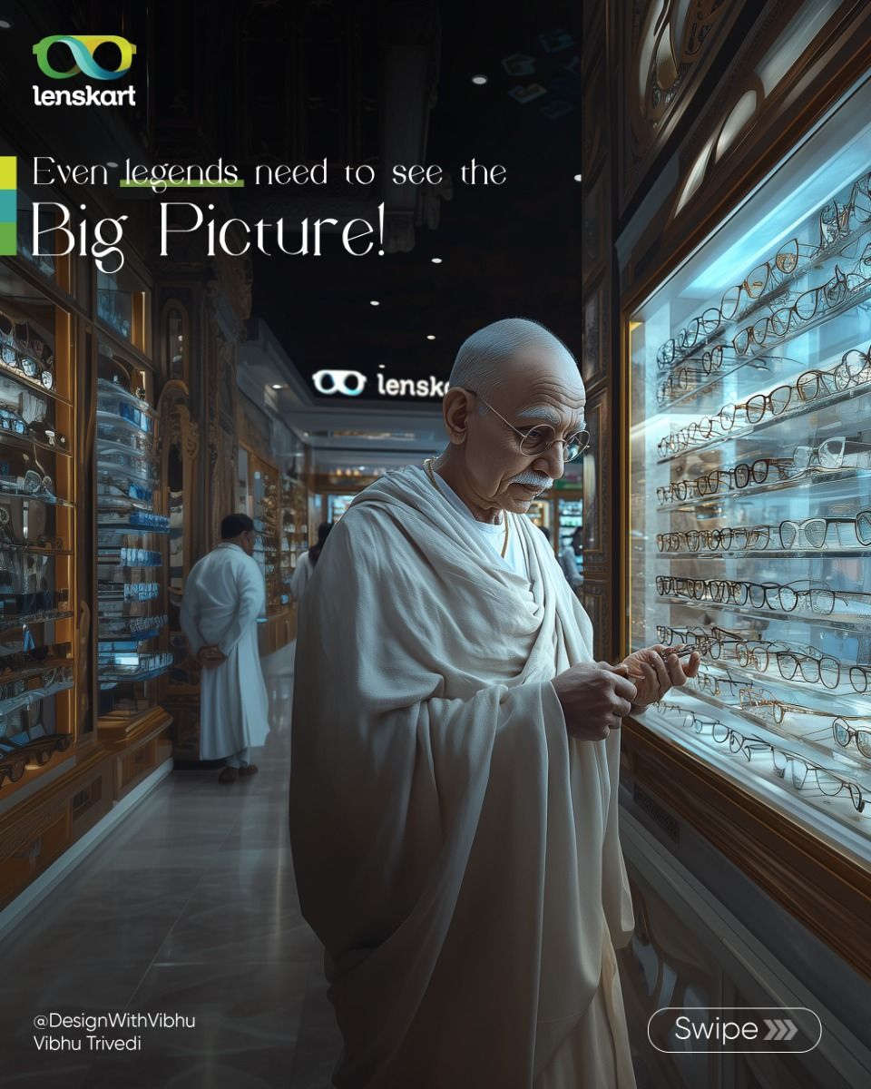 AI-rendered elderly leader in white shawl browsing eyeglass display in optical store