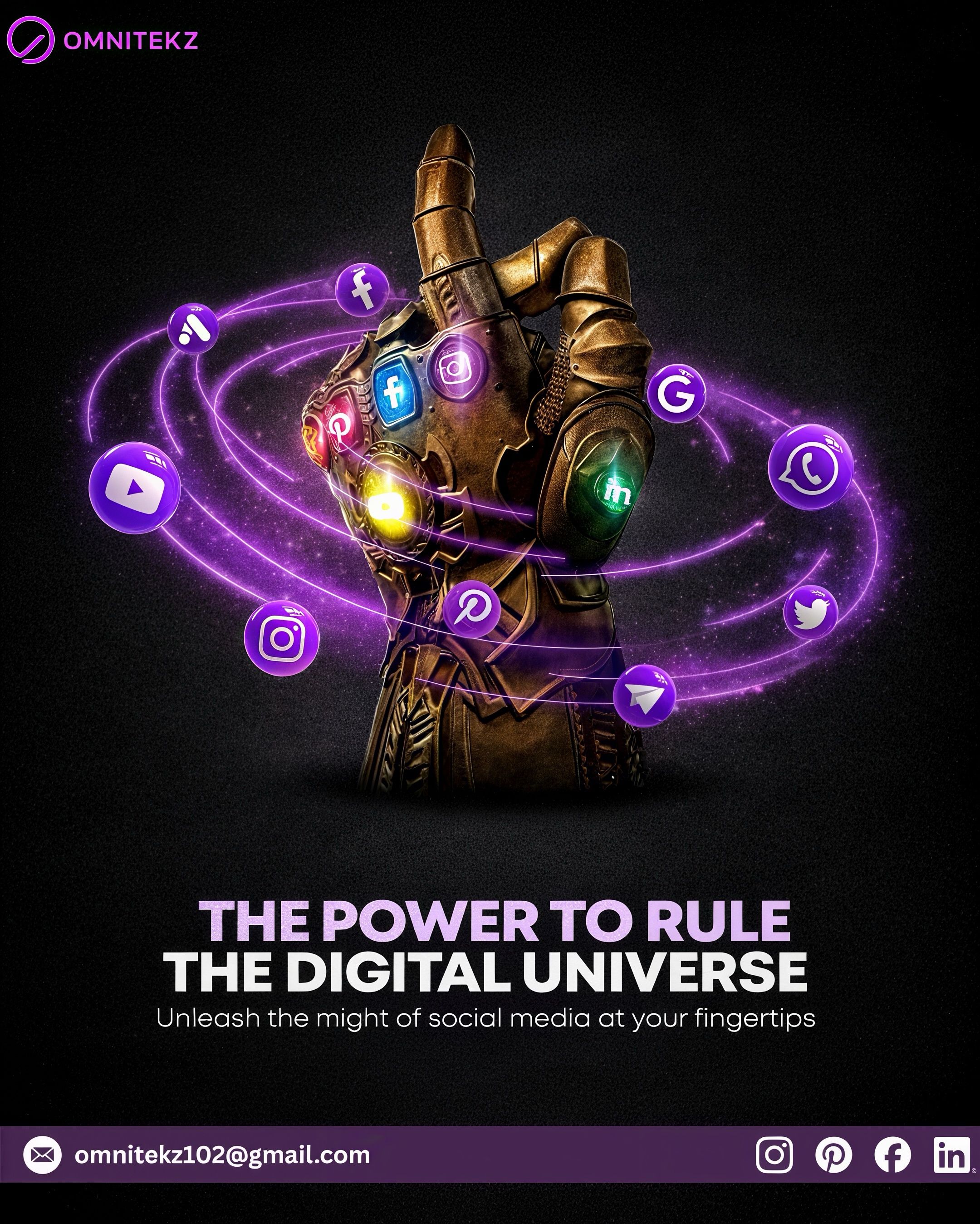 Instagram post: Infinity gauntlet with social-icon stones