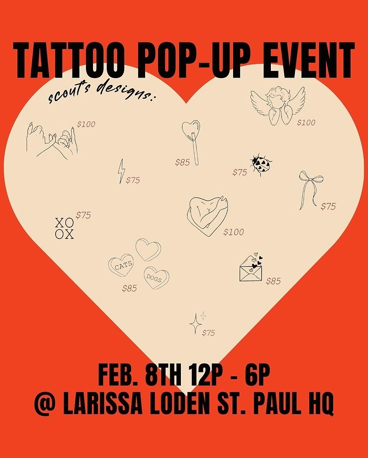 Tattoo Studios creative ad: Heart-shaped flash sheet Valentine pop-up