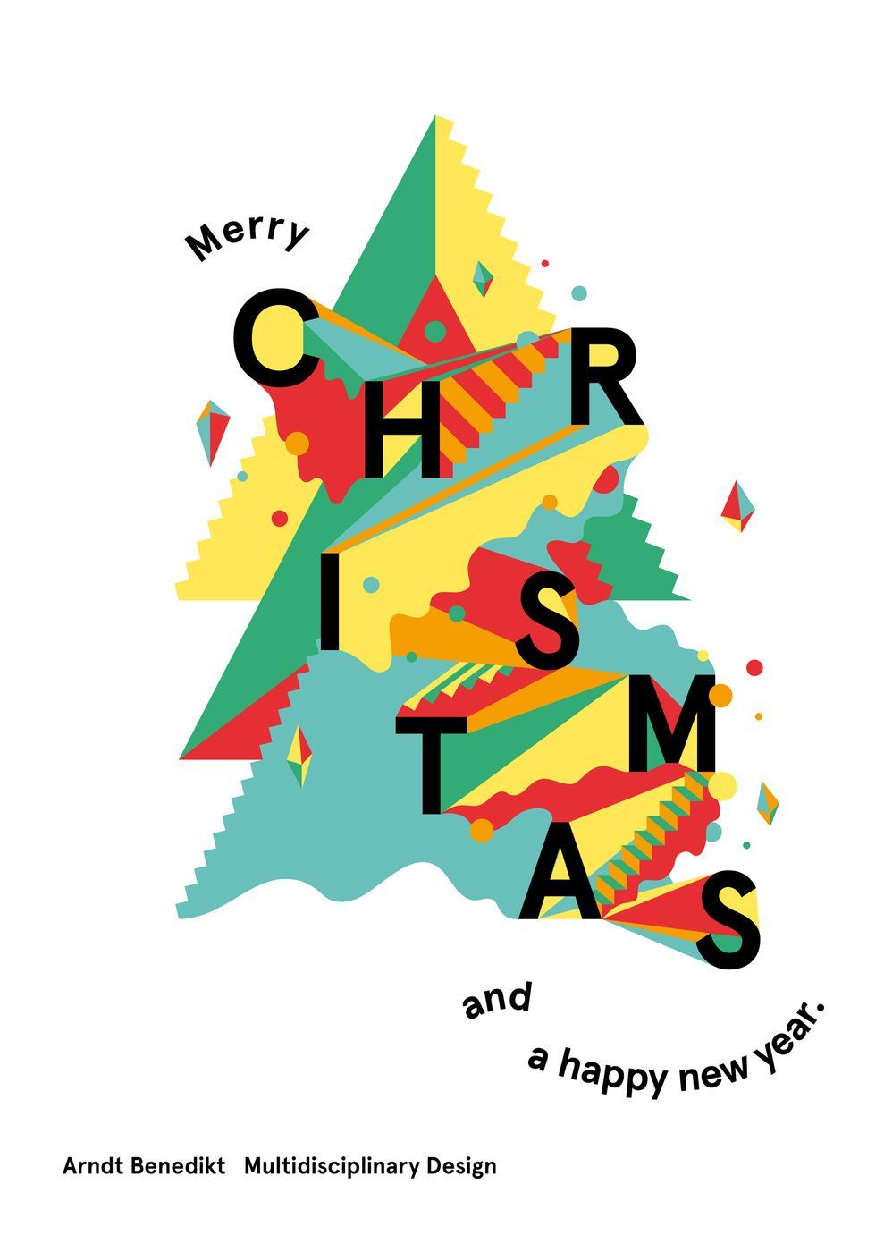 Christmas Poster: Abstract geometric Christmas tree interwoven with stacked letters