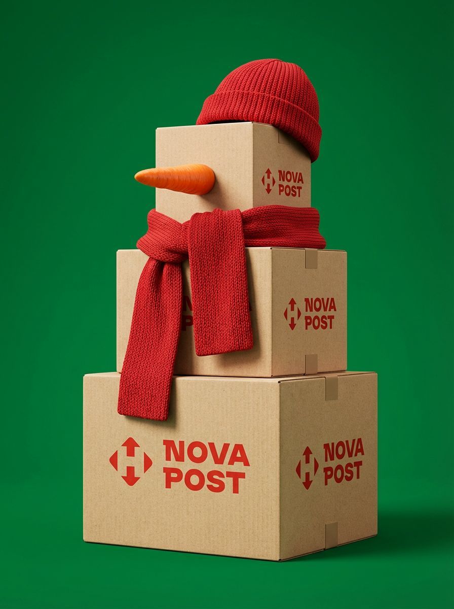 Christmas Instagram post: Snowman built from three stacked branded parcels