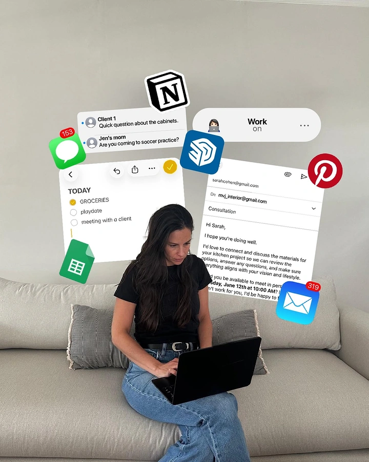 Agency creative ad: Floating app windows show workload overload