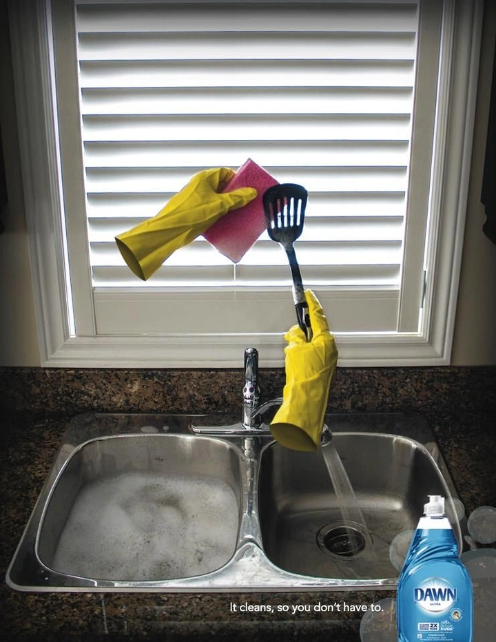 Cleaning Services creative ad: Gloves cleaning themselves, 'so you don't have to'