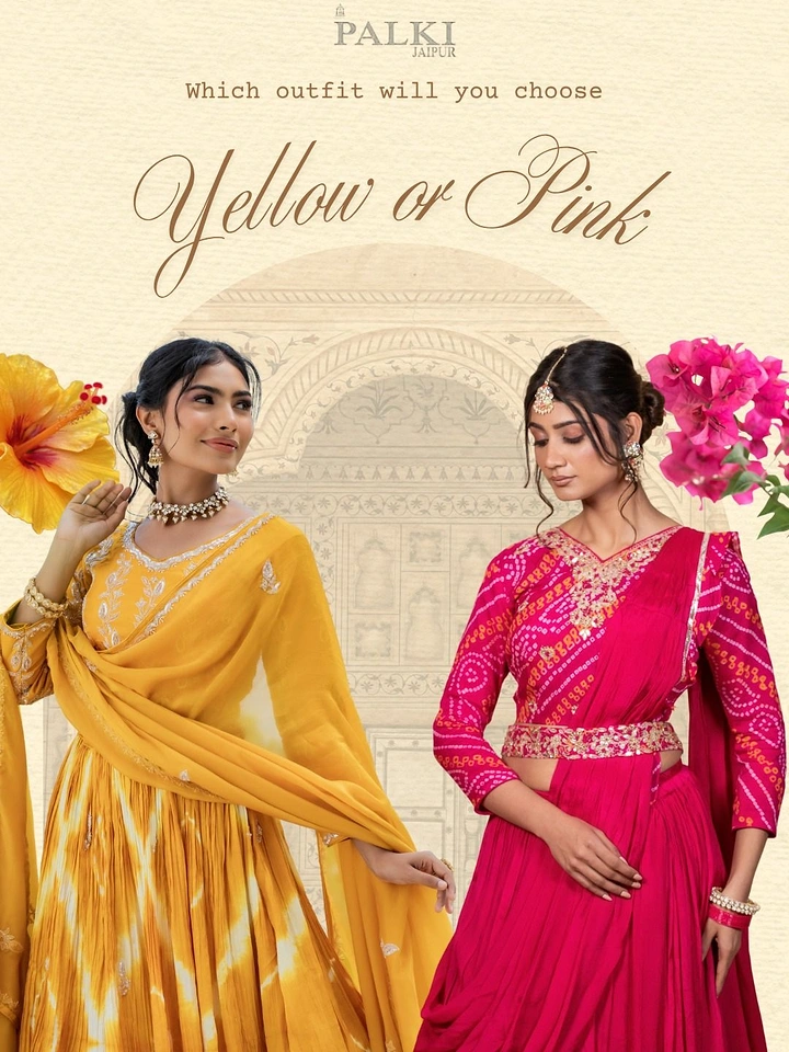 Ethnic Wear & Sarees creative ad: 'Yellow or Pink' choice poll concept