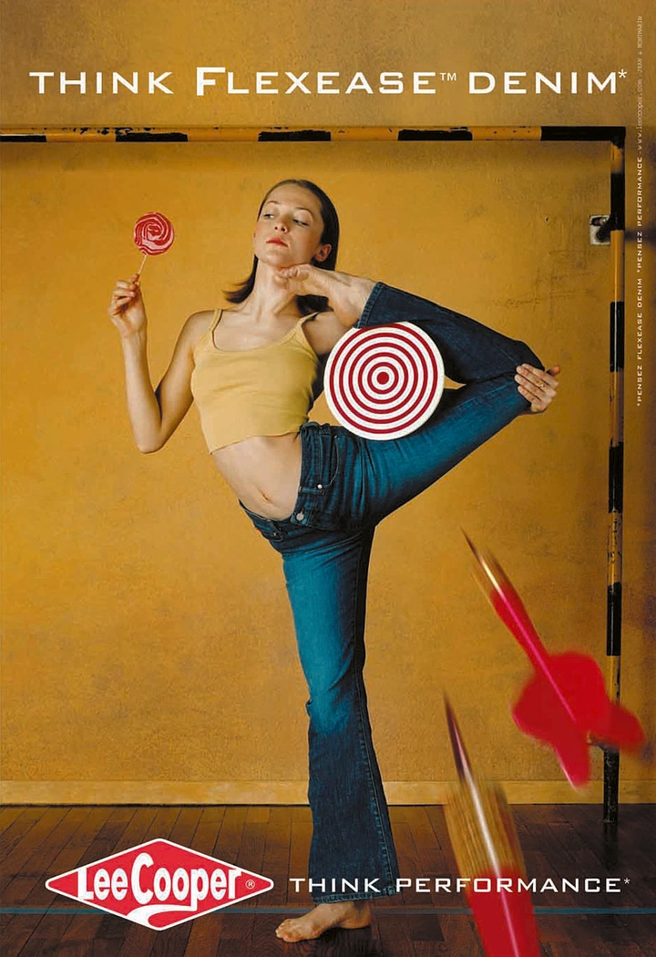 Denim & Jeans Brands creative ad: Flexibility idea ties pose to denim