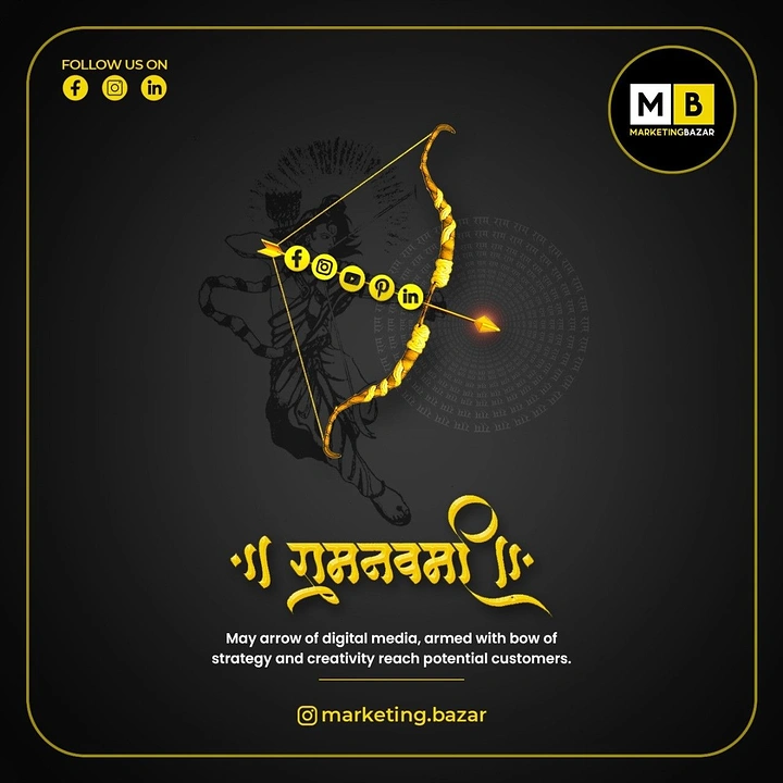 Ram Navami creative ad: Bow firing social-icon arrow, striking dark design