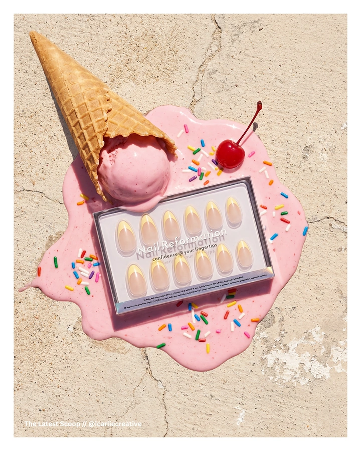 Nail Salons creative ad: Press-ons in melting ice cream
