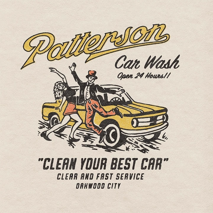 Car Wash & Detailing creative ad: Playful retro cartoon car wash poster