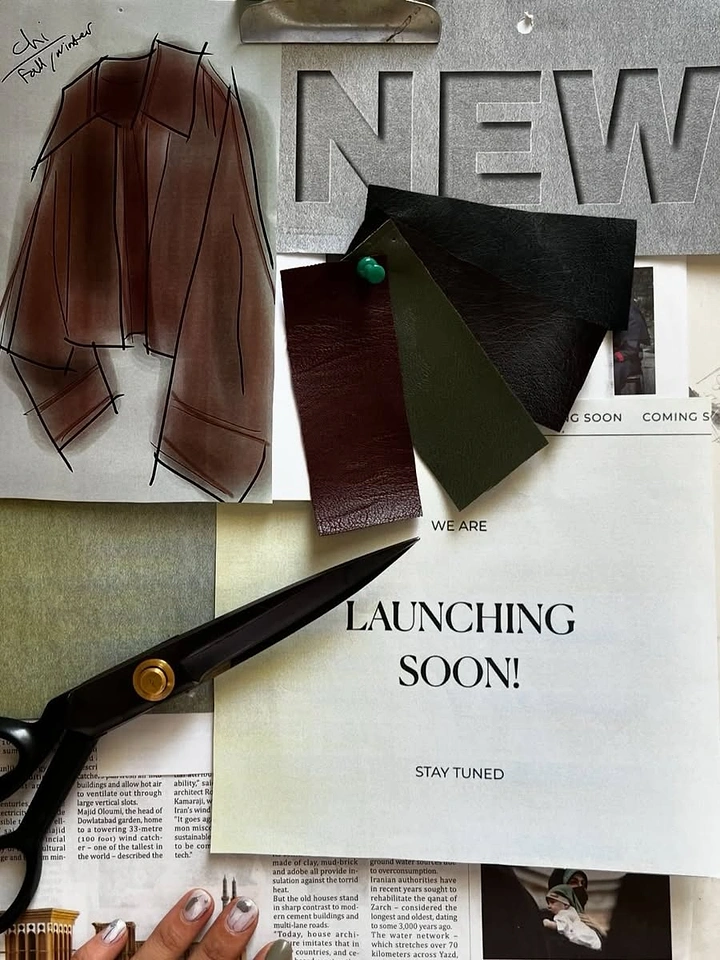 Tailors & Alterations creative ad: Pinned moodboard flat lay as launch teaser