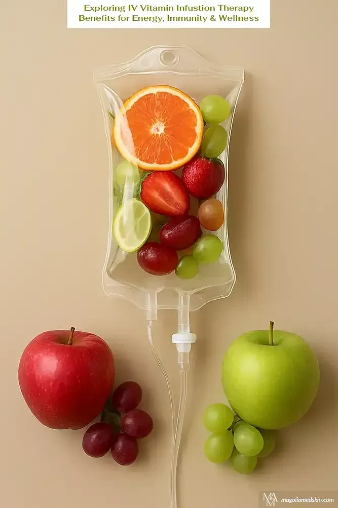 IV Therapy & Drip Bars creative ad: Fruit-filled IV bag visual metaphor
