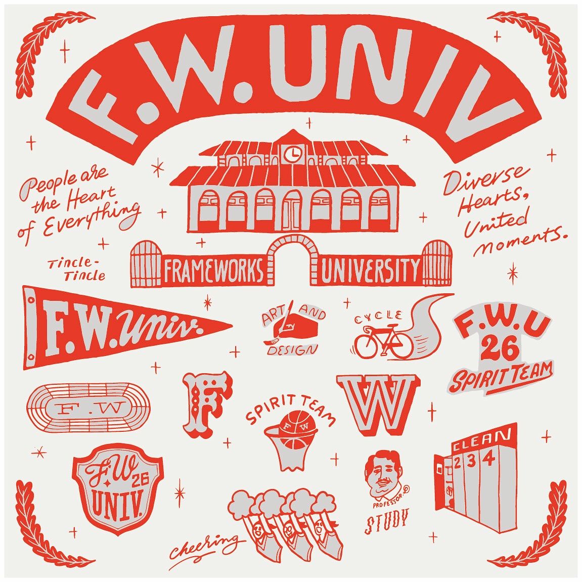 Instagram post: Hand-drawn university world with lively identity