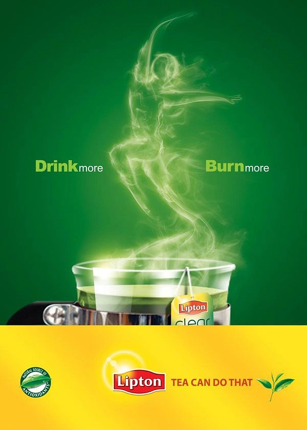 Tea & Chai Brands creative ad: Steam forms dancer: drink more burn more