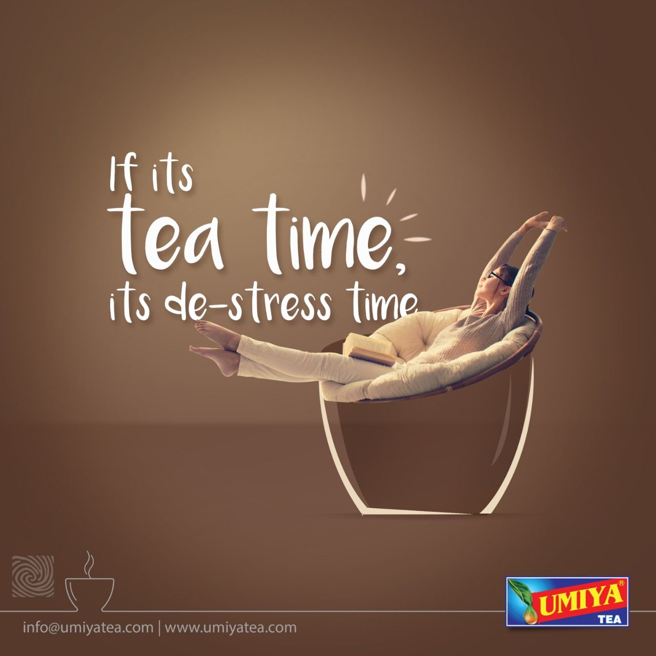 Instagram post: Man lounging inside cup, de-stress