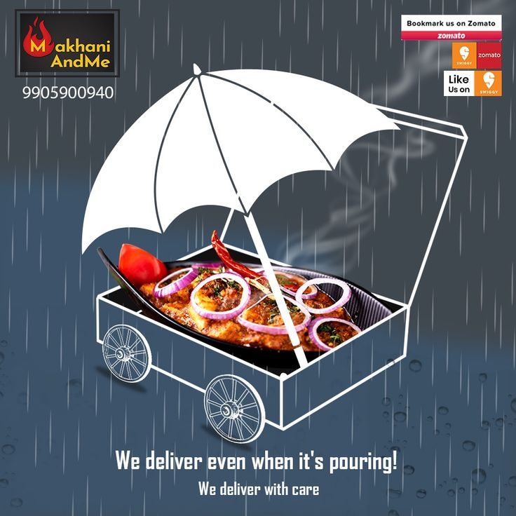 Instagram post: Umbrella over delivery cart in rain