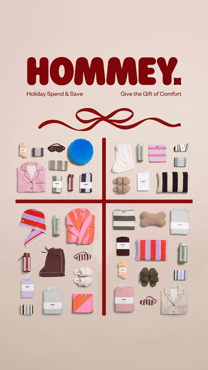 Christmas creative ad: Knolled loungewear products arranged as wrapped gift